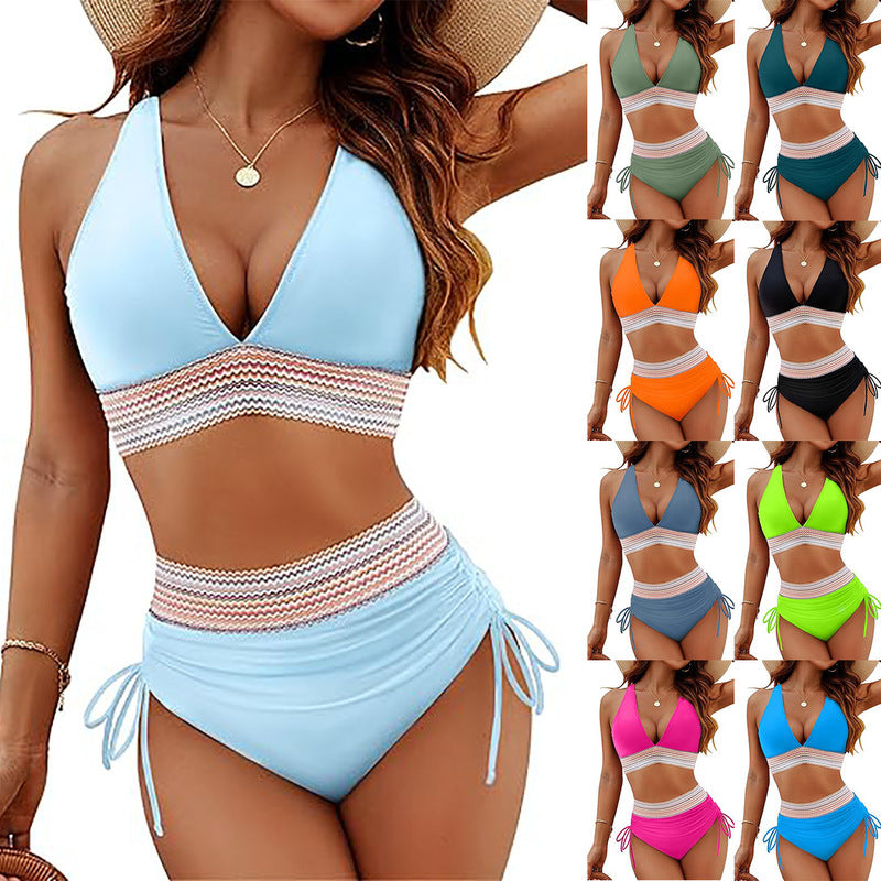 Damen Bikini-Set mit hoch tailliertem Slip und sportlichen Akzenten EB