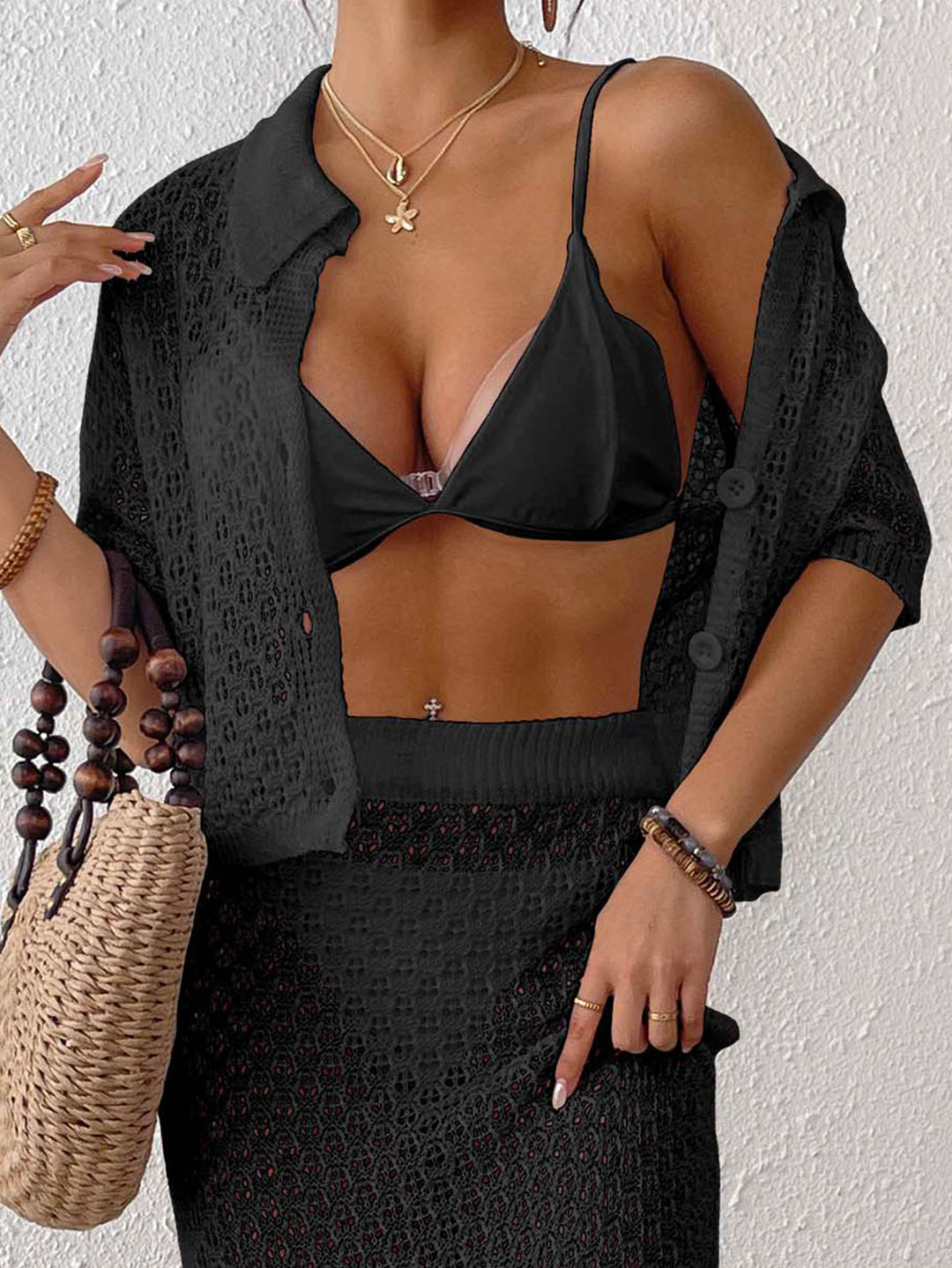 Damen lässiger Häkel-Overal mit Knopfdesign EB