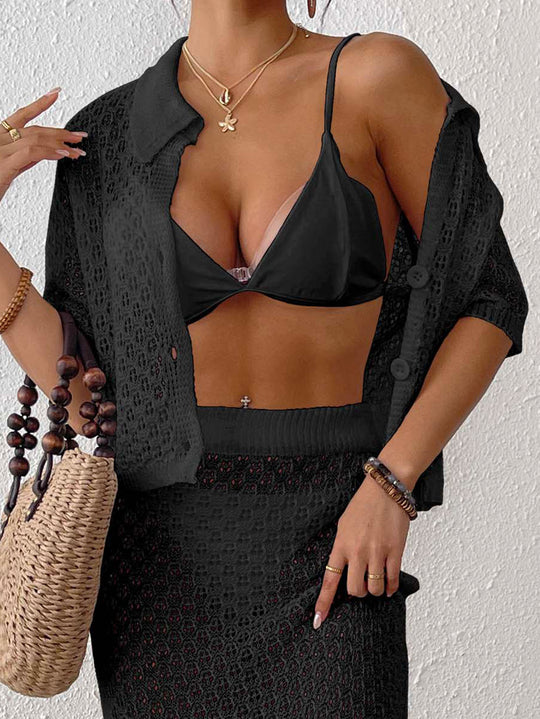 Damen lässiger Häkel-Overal mit Knopfdesign EB