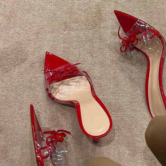 Damen transparente Mules mit Schleifenverzierung EB