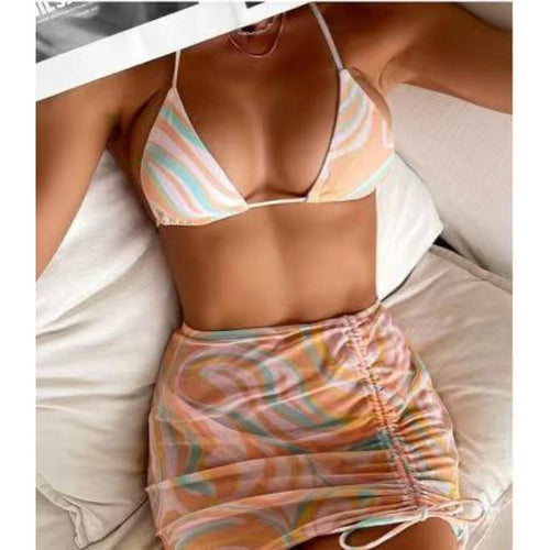 Damen Triangel-Bikini mit stylischem Wickelrock und verstellbaren Trägern EB
