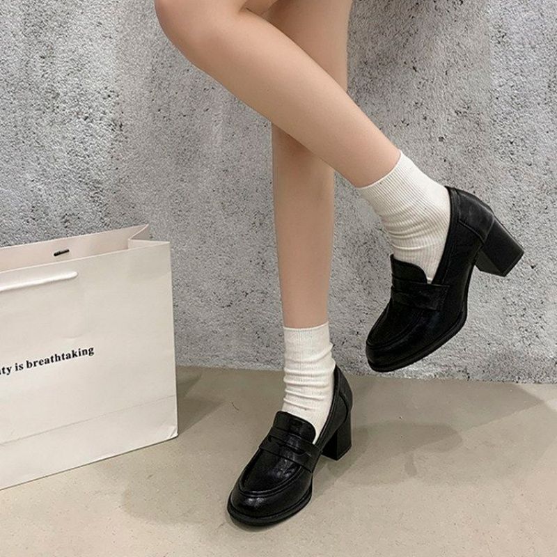 Damen klassisch-elegante Loafers mit Blockabsatz EB