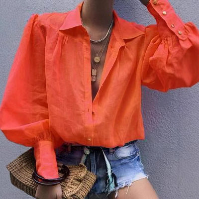 Damen Bluse mit voluminösen Ärmeln und elegantem Kragen EB
