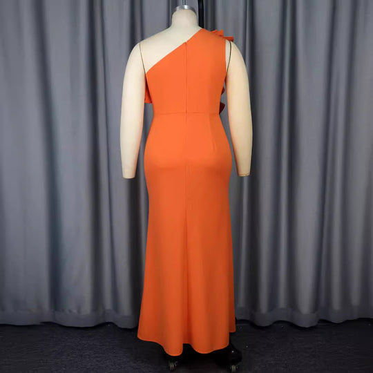 Damen Elegantes Maxikleid mit asymmetrischem Rüschenakzent und sexy Schlitz EB