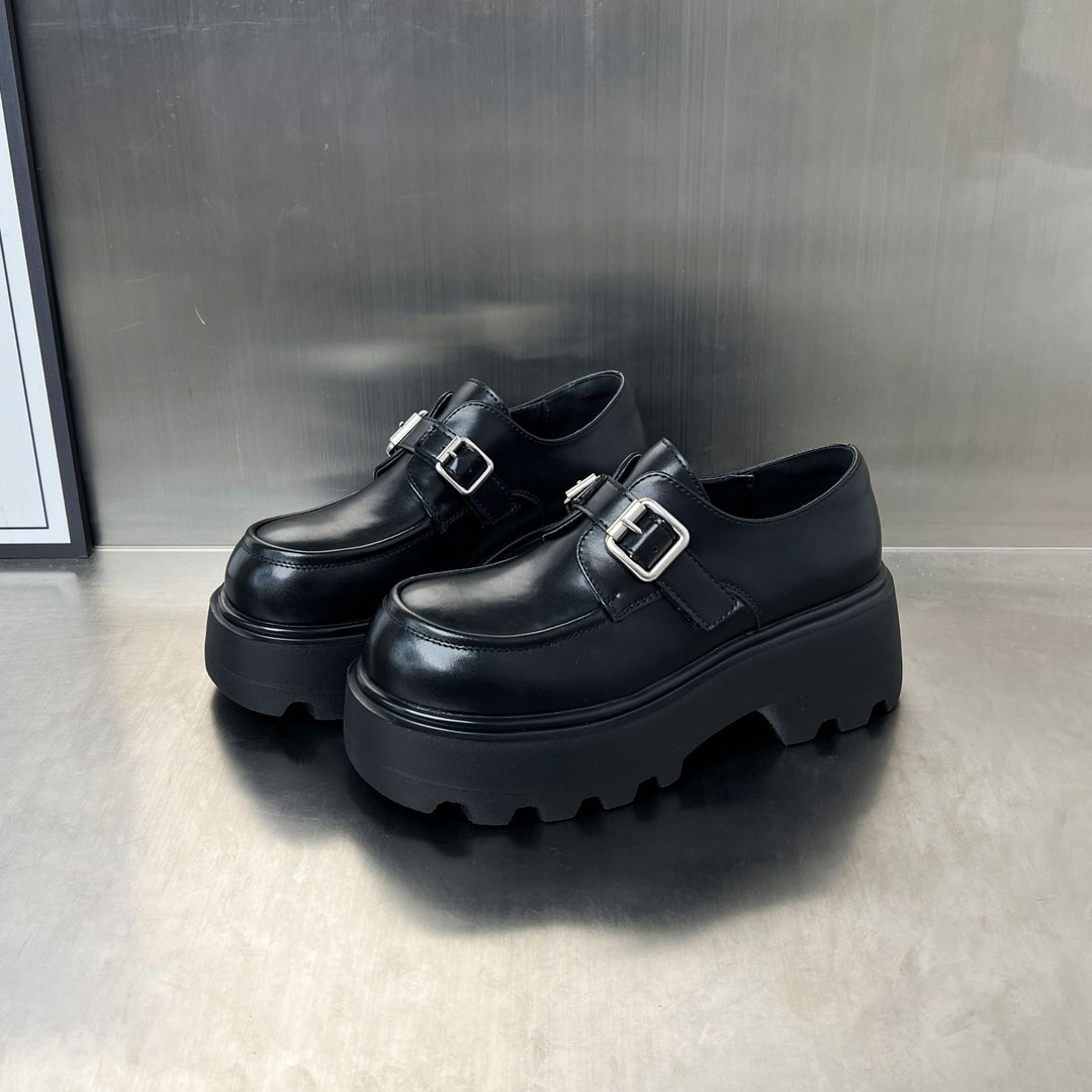 Damen Chunky Mokassins aus hochwertigem Leder mit modischer Schnallenverzierung EB