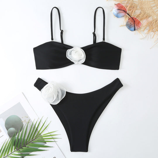 Damen Bikini-Set mit verspieltem Blumendetail und schickem Wickel-Design EB