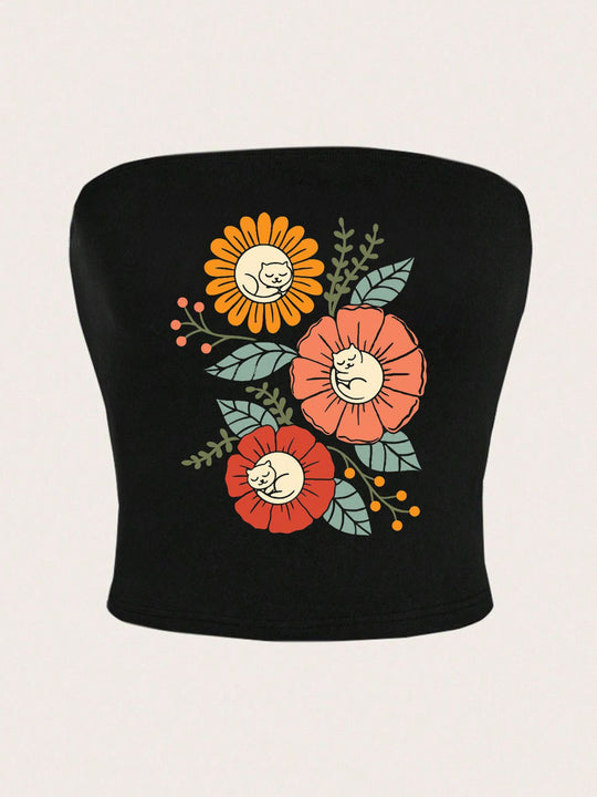 Damen Bandeau-Top mit auffälligem Statement-Aufdruck EB