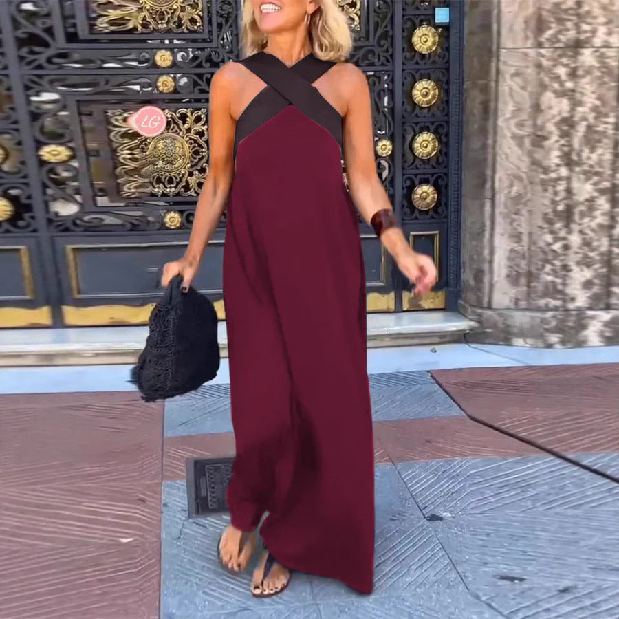 Damen Langes Maxikleid mit Cross-Over-Trägern und elegantem Schnitt EB