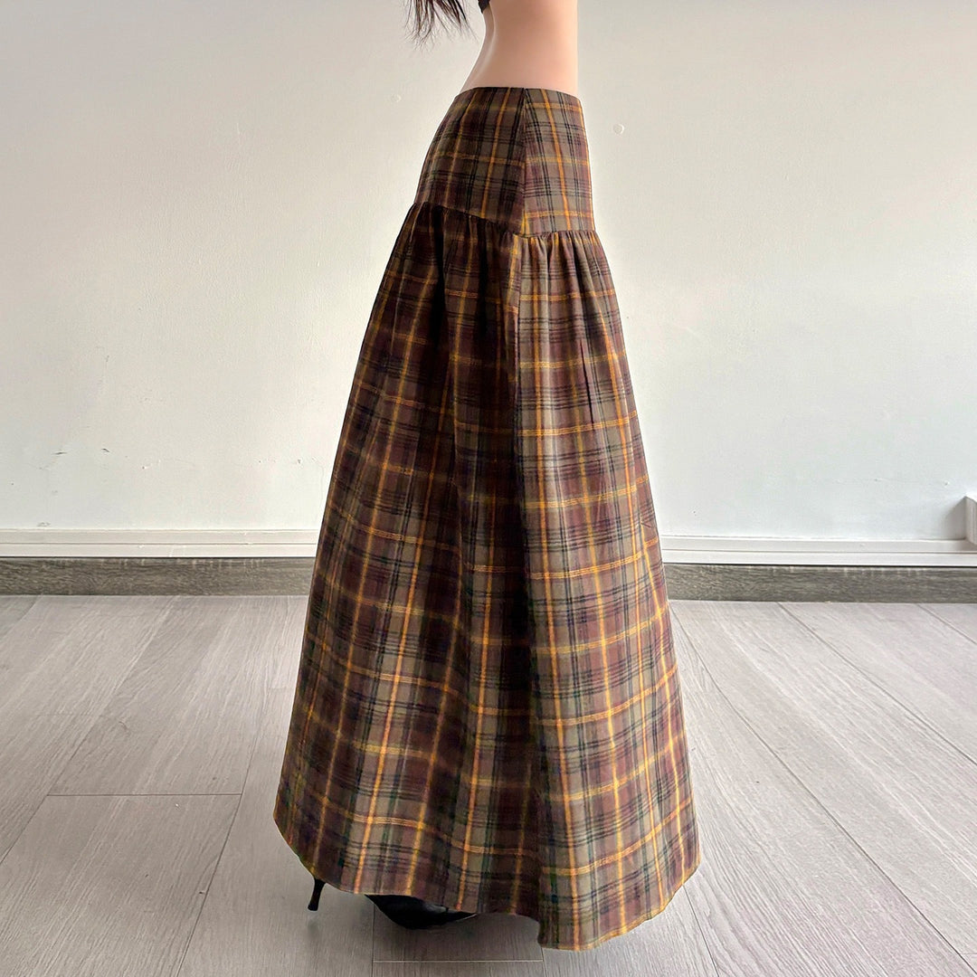 Damen Karierter Midirock mit hohem Taillenbund und voluminösem Schnitt EB