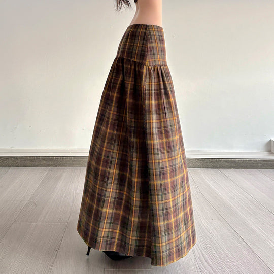 Damen Karierter Midirock mit hohem Taillenbund und voluminösem Schnitt EB