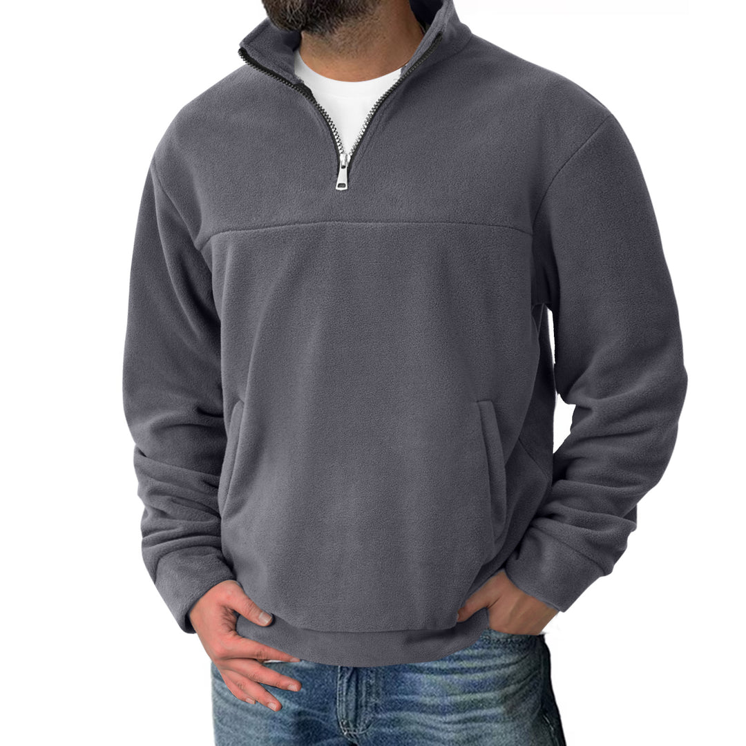 Herren nan Fleece-Halbzip-Pullover mit Stehkragen und Kängurutasche EB