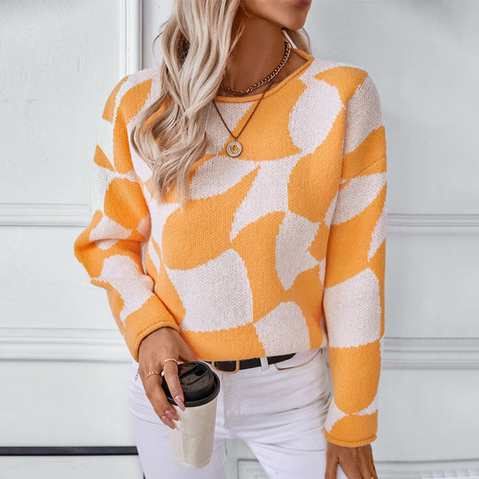 Damen Strickpullover mit modernem Muster und lässigem Schnitt EB