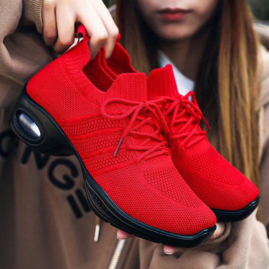 Damen nan avantgardistischer Strick-Plateau-Sneaker mit gepolsterter Air-Unit, sockenähnlichem Einstieg und ergonomischem Memory-Fußbett EB
