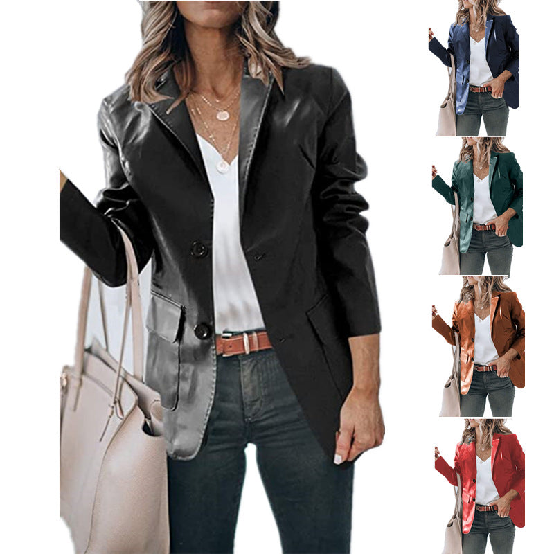Damen elegante Blazerjacke im zeitlosen Design mit glänzender Oberfläche EB