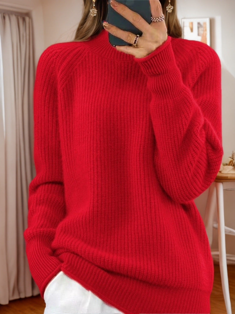 Damen nan kuscheliger Strickpullover mit Stehkragen und Rippstruktur EB