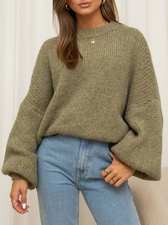Damen gemütlicher Oversize-Pullover mit voluminösen Ärmeln und weichtexturiertem Strick EB