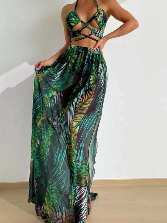Damen Zweiteiliges Strandoutfit mit floralem Design und raffinierten Cut-Outs EB