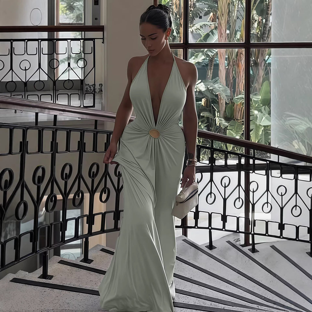 Damen Elegantes Wickelkleid mit tiefer V-Ausschnitt und raffiniertem Gürtel EB