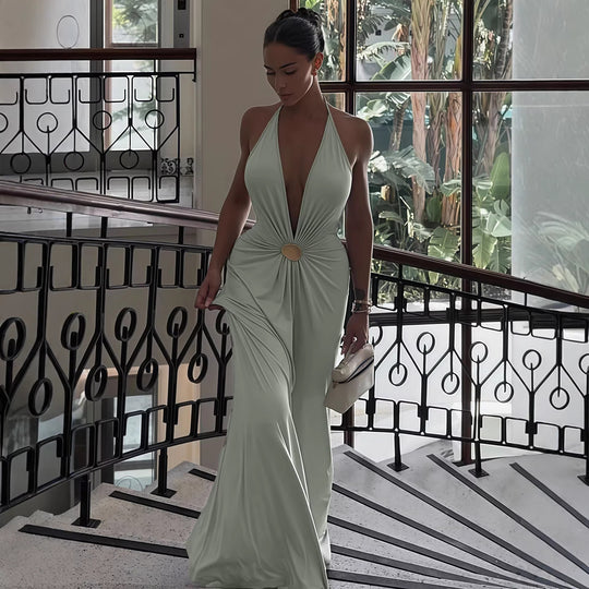 Damen Elegantes Wickelkleid mit tiefer V-Ausschnitt und raffiniertem Gürtel EB