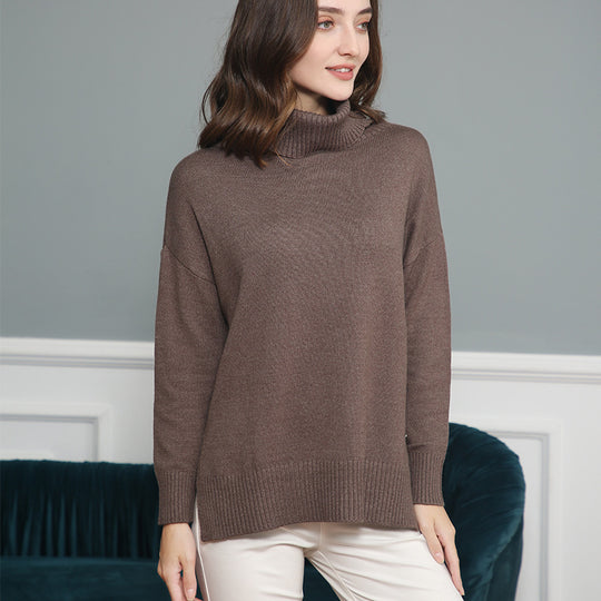 Damen gemütlicher Pullover mit Stehkragen und weitem Schnitt EB