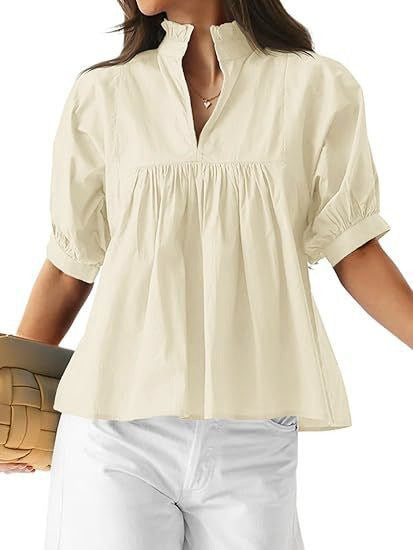 Damen elegante kurzärmlige Bluse mit Rüschendetails und lässigem Schnitt EB