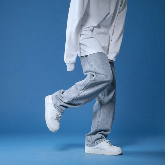 Herren lockere Denim-Jeans im Vintage-Stil mit hoher Taille EB