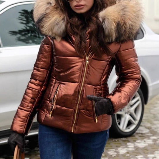 Damen Steppjacke mit luxuriösem Fellkragen und praktischen Taschen EB