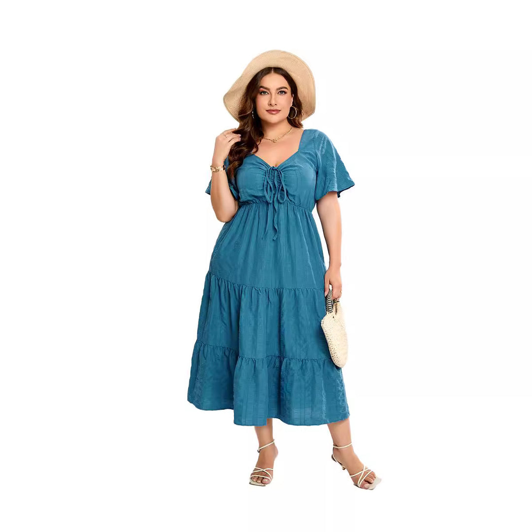 Damen Sommerliches Midikleid mit schmeichelndem Taillenzug und luftigen Ärmeln EB