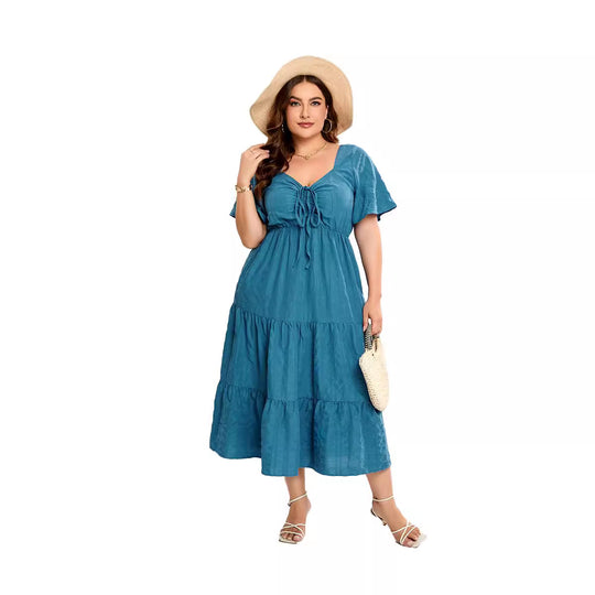 Damen Sommerliches Midikleid mit schmeichelndem Taillenzug und luftigen Ärmeln EB