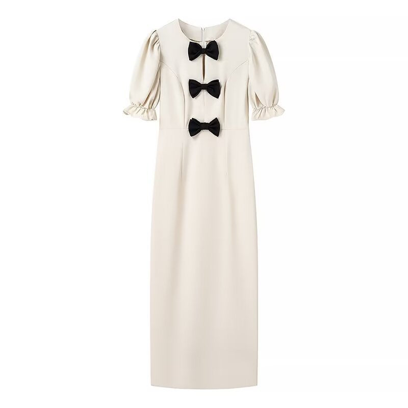 Damen Elegantes Maxikleid mit einzigartigem Schleifendetail und ballonärmeliger Gestaltung EB
