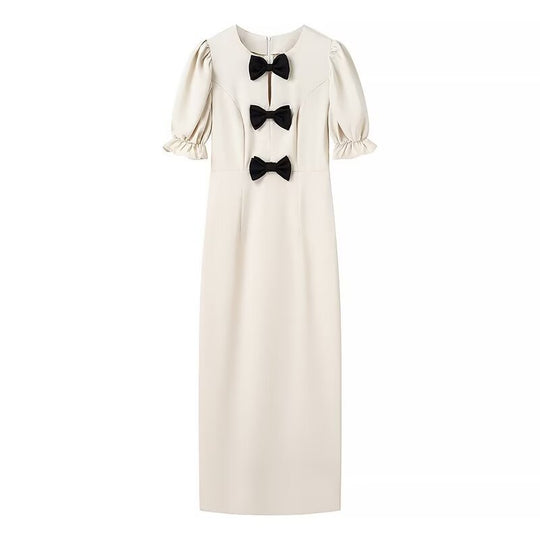 Damen Elegantes Maxikleid mit einzigartigem Schleifendetail und ballonärmeliger Gestaltung EB