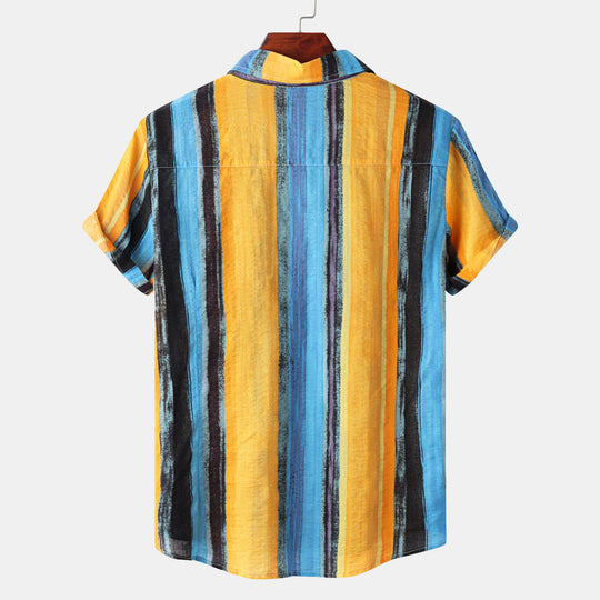 Herren Kurzarmhemd mit buntem Streifenmuster und leichtem Material EB
