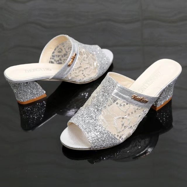 Damen Glamouröse Mules mit funkelndem Glitzer und elegantem Design EB