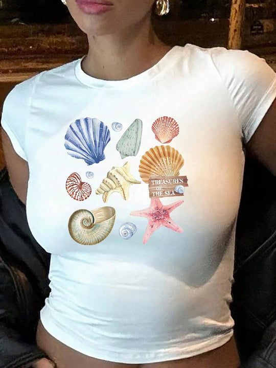 Damen Kurzarm T-Shirt mit auffälligem Motorrad-Design EB