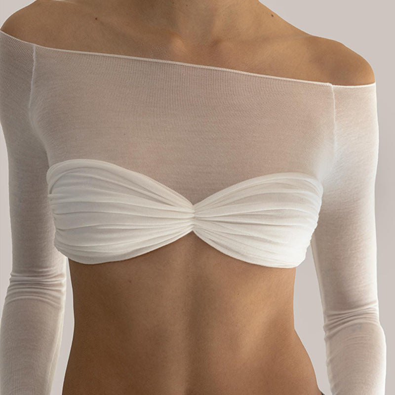 Damen Trendiges Cropped Oberteil mit Raffungen und Off-Shoulder Schnitt EB
