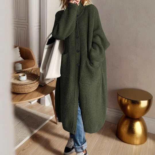 Damen Modische Strickjacke mit großzügigen Taschen und Knopfdetail EB