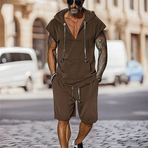 Herren lässiges Freizeit-Set mit stylischem Kapuzen-T-Shirt und Shorts EB