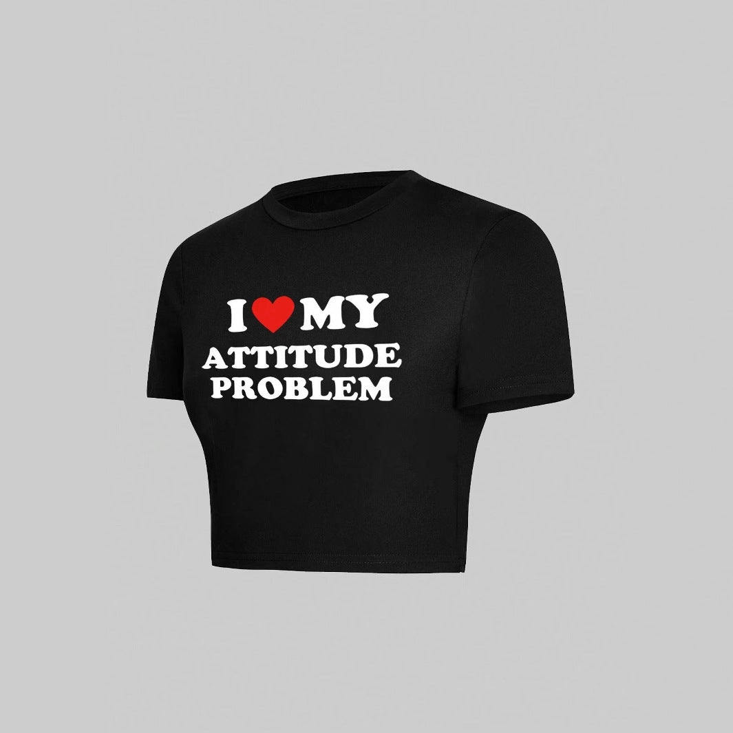 Damen Crop-T-Shirt mit humorvollem Spruch und figurbetontem Schnitt EB