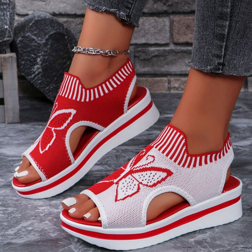 Damen Sportliche Plateau-Sandalen mit modischem Schmetterlingsdesign EB