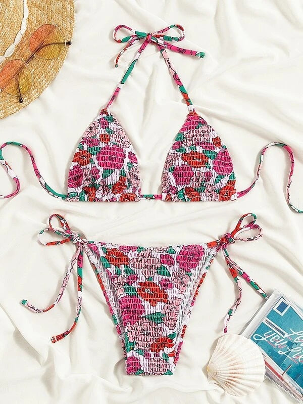 Damen Triangel-Bikini mit verspieltem Raff-Design EB