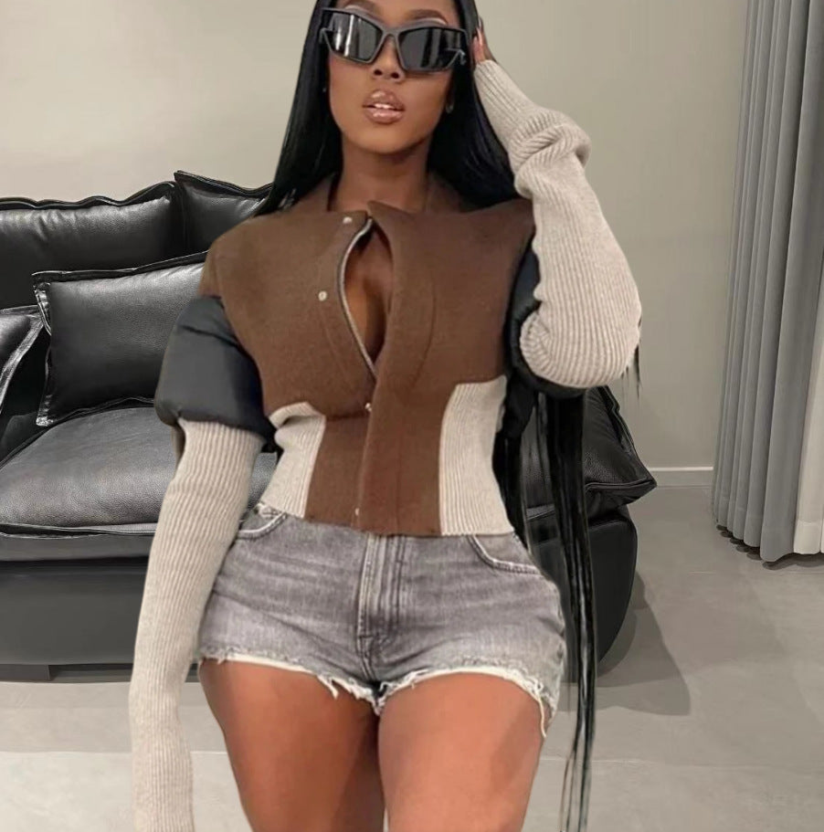 Damen Strickjacke mit modischem Schnitt und kontrastierenden Ärmeln EB