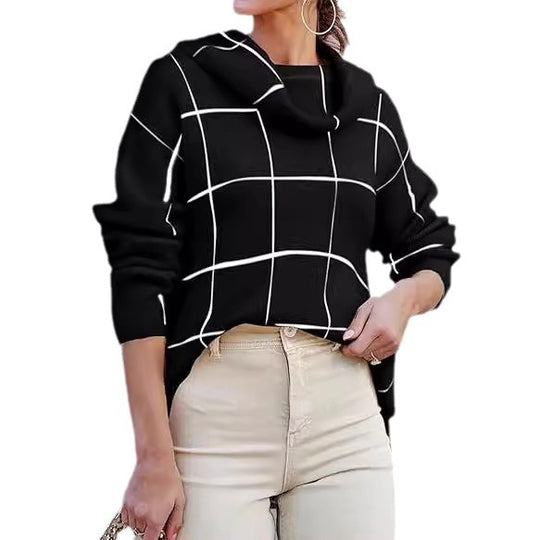 Damen Kariertes Hoodie mit Taschen und lässigem Schnitt EB