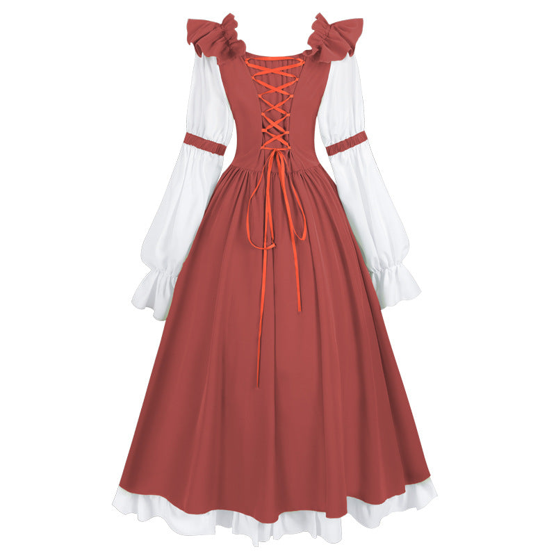 Damen nan romantisches viktorianisches Kleid mit Rüschenkragen, taillierter Korsagenoptik und ausgestelltem Tellerrock EB