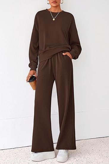 Damen Komfortabler Sweatsuit mit weitem Bein und lässigem Schnitt EB