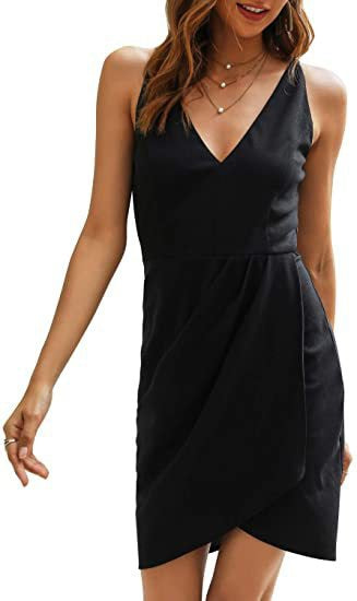Damen Kurzes Wickelkleid mit V-Ausschnitt und asymmetrischem Saum EB