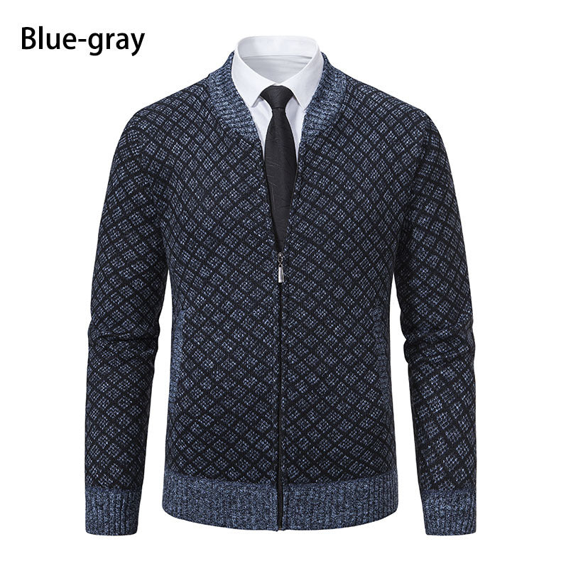 Herren modische Strickjacke mit modernem Zopfmuster und Reißverschluss EB