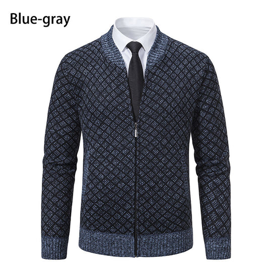 Herren modische Strickjacke mit modernem Zopfmuster und Reißverschluss EB