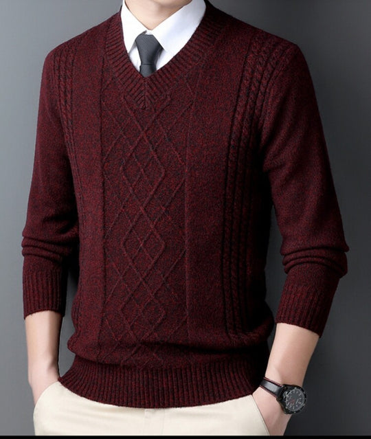 Herren V-Ausschnitt Pullover im modernen Zopfmuster EB