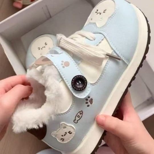 Damen Warmfutter Sneaker mit verspielt Tiermotiven EB