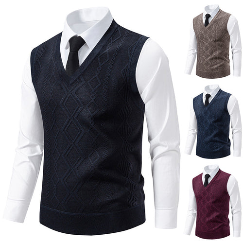 Herren Strickpullover mit V-Ausschnitt und strukturiertem Zopfmuster EB
